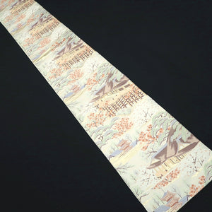 Fukuro Obi Beige Gold Kyoto Kiyomizudera Silk BB266V5