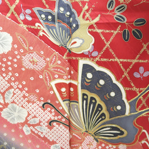 Furisode Red Black Gold Butterfly Tall Silk #9710J5