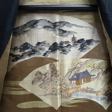 Load image into Gallery viewer, Men&#39;s Haori Vintage(1950-1980) Black Montsuki Temple Landscape Silk #9821B1
