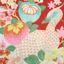 Load image into Gallery viewer, Juban Vintage(1920-1950) Red Peacock feather Silk #10369F4
