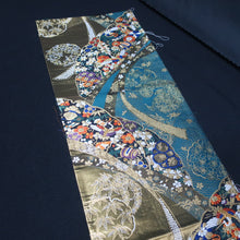 Load image into Gallery viewer, BB10020AB Silk Obi Fabric Crane Birds Gold Green 51.6x11.0in(131x28cm)

