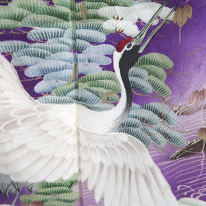 Kimono Vintage(1920-1950) Purple Crane Birds Hand painted Silk #9673J3