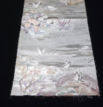 Load image into Gallery viewer, BB10080AF Silk Obi Fabric Heian Princess Crane Birds Silver 50.8x10.6in(129x27cm)
