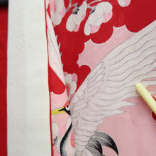 Load image into Gallery viewer, Juban Vintage(1950-1980) Red Pink Crane Birds Plum blossom Silk #10507B1
