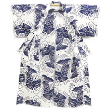 Load image into Gallery viewer, Yukata Vintage(1950-1980) White Navy Curling Wave Shachihoko Cotton #10479A5
