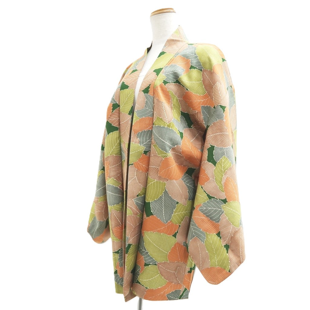 Haori Jacket Vintage(1950-1980) Green Orange Brown Leaves Silk #10617C3