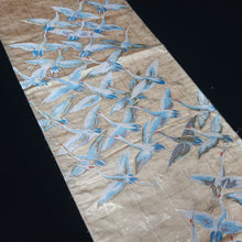Load image into Gallery viewer, BB10009AB Silk Obi Fabric Crane Birds Gold 53.9x10.2in(137x26cm)
