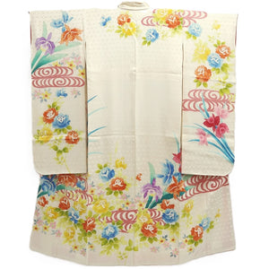 Furisode White Peony Iris Silk #10556B4