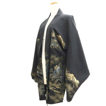 Load image into Gallery viewer, Haori Jacket Vintage(1950-1980) Black Gold Silver Landscape Mountain Silk #10827E2
