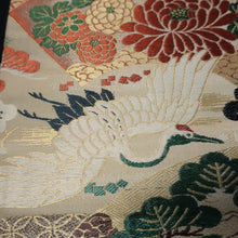 Load image into Gallery viewer, BB10050AD Silk Obi Fabric Crane Birds Green Red 72.0x10.2in(183x26cm)
