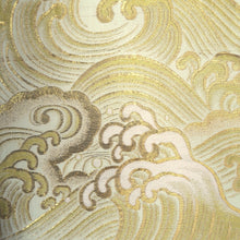 Load image into Gallery viewer, Maru Obi Vintage(1920-1950) White Gold Beige Curling Wave Silk BB287V6
