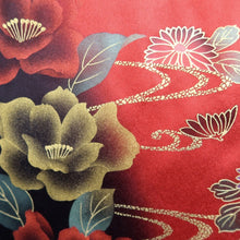 Load image into Gallery viewer, Furisode Red Gold Crane Birds Silk #11084A5
