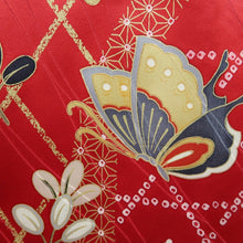 Load image into Gallery viewer, Furisode Red Black Gold Butterfly Tall Silk #9710J5
