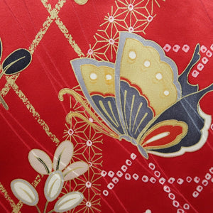 Furisode Red Black Gold Butterfly Tall Silk #9710J5