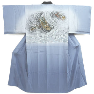 Men's Juban Grayish Blue Dragon Wave Silk #10298E5