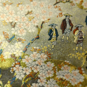 Fukuro Obi Gold Black Daimyogyoretsu Samurai Sakura Silk BB276V6