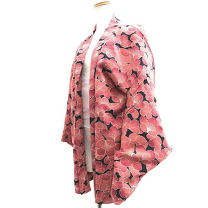 Haori Jacket Vintage(1950-1980) Black Plum blossom Silk #10146D3