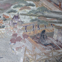 Load image into Gallery viewer, BB10080AF Silk Obi Fabric Heian Princess Crane Birds Silver 50.8x10.6in(129x27cm)
