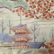 Load image into Gallery viewer, Fukuro Obi Beige Gold Kyoto Kiyomizudera Silk BB266V5
