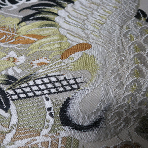BB10040AC Silk Obi Fabric Vintage(1920-1950) Crane Birds Brown 72.8x11.4in(185x29cm)