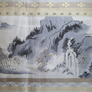 Men's Haori Vintage(1950-1980) Black Montsuki Kanji Landscape Silk #10414A2