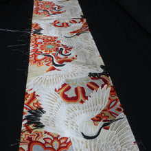 Load image into Gallery viewer, BB10110AG Silk Obi Fabric Vintage(Pre-1920) Crane Birds White 76.8x11.0in(195x28cm)
