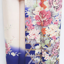 Load image into Gallery viewer, Kimono Blue Pale Pink Sakura Branch Hand painted Silk #9660J2
