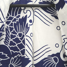 Load image into Gallery viewer, Yukata Vintage(1950-1980) White Navy Curling Wave Shachihoko Cotton #10479A5
