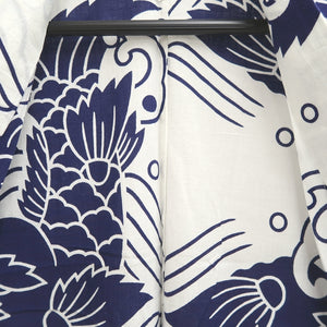 Yukata Vintage(1950-1980) White Navy Curling Wave Shachihoko Cotton #10479A5
