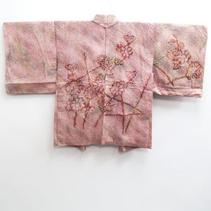 Haori Jacket Vintage(1950-1980) Reddish Pink Full Shibori Flower Silk #10205E1