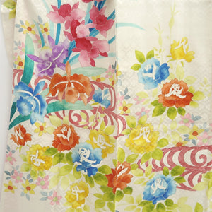 Furisode White Peony Iris Silk #10556B4