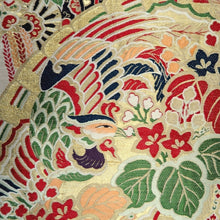 Load image into Gallery viewer, Maru Obi Vintage(1920-1950) Beige Gold Phoenix Plum blossom Silk BB297V7
