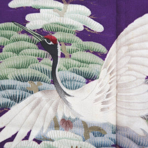 Kimono Vintage(1920-1950) Purple Crane Birds Hand painted Silk #9673J3