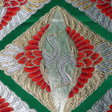 Load image into Gallery viewer, BB10070AE Silk Obi Fabric Crane Birds Green Gold 49.2x10.2in(125x26cm)
