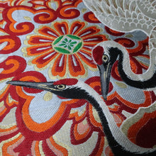 Load image into Gallery viewer, BB10110AG Silk Obi Fabric Vintage(Pre-1920) Crane Birds White 76.8x11.0in(195x28cm)
