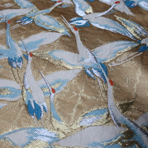 BB10009AB Silk Obi Fabric Crane Birds Gold 53.9x10.2in(137x26cm)