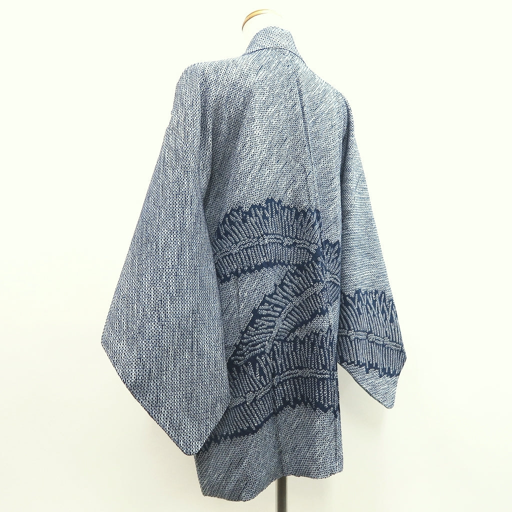 Haori Jacket Vintage(1950-1980) Blue Full Shibori Grass Silk #10236E2
