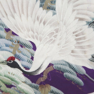 Kimono Vintage(1920-1950) Purple Crane Birds Hand painted Silk #9673J3