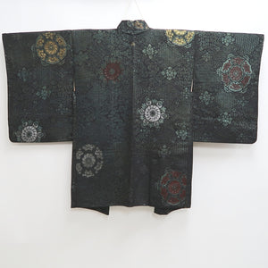 Haori Jacket Vintage(1950-1980) Black Gold Silver Flower Silk #10055C5