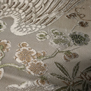 BB10040AC Silk Obi Fabric Vintage(1920-1950) Crane Birds Brown 72.8x11.4in(185x29cm)
