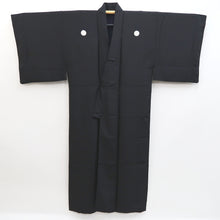 Load image into Gallery viewer, Men&#39;s Kimono Vintage(1950-1980) Black Montsuki Habutae Silk #9977C2
