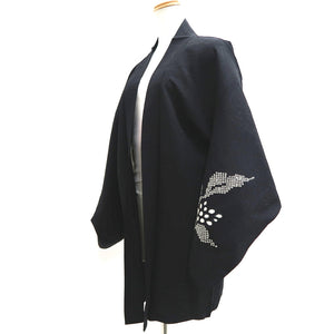 Haori Jacket Vintage(1950-1980) Black Shibori Leaves Silk #9996C2