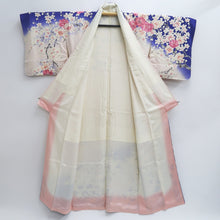 Load image into Gallery viewer, Kimono Blue Pale Pink Sakura Branch Hand painted Silk #9660J2
