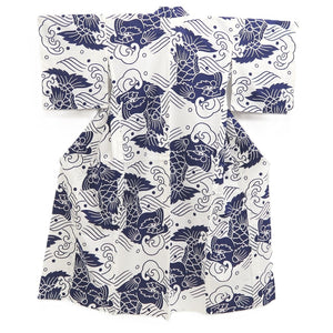 Yukata Vintage(1950-1980) White Navy Curling Wave Shachihoko Cotton #10479A5
