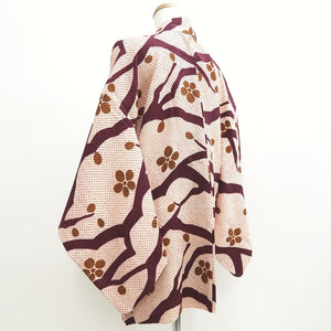 Haori Jacket Vintage(1950-1980) Light Pink Wine red Shibori Ume Branch Silk #9743A2