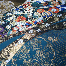 Load image into Gallery viewer, BB10020AB Silk Obi Fabric Crane Birds Gold Green 51.6x11.0in(131x28cm)
