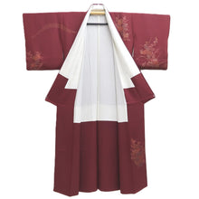Load image into Gallery viewer, Kimono Wine red Ryusui Flower Silk #10536B3

