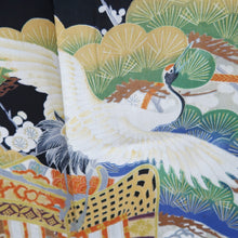 Load image into Gallery viewer, Tomesode Vintage(1920-1950) Black Hand painted Crane Birds Silk #10405A1
