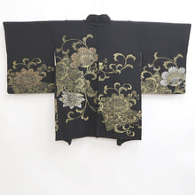 Load image into Gallery viewer, Haori Jacket Vintage(1950-1980) Black Gold Floral pattern Silk #10987F4
