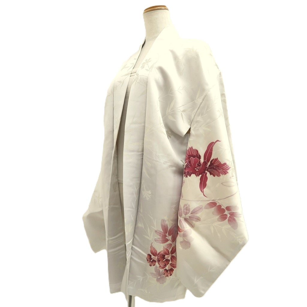 Haori Jacket Vintage(1950-1980) Off white Flower Silk #10577B5